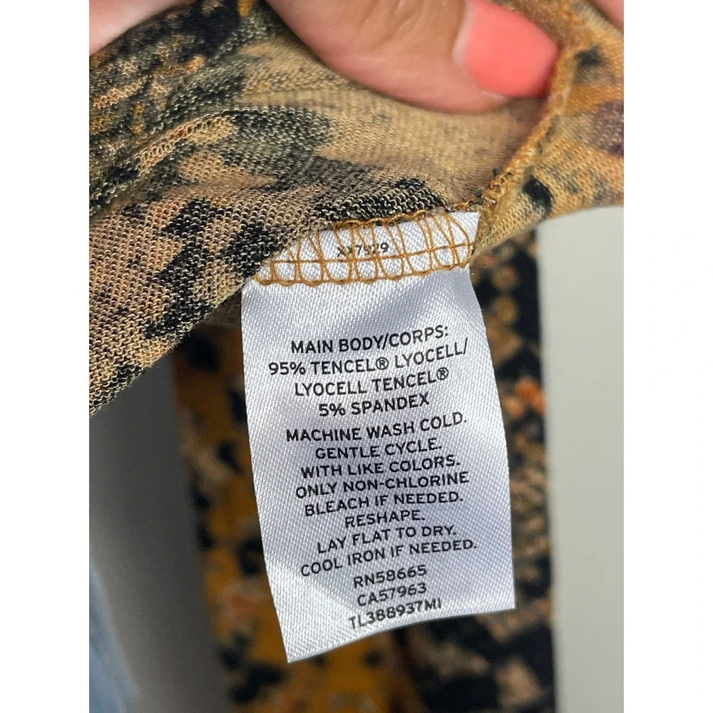 Leith Turtleneck Top Mustard Brown Snakeskin Print Long Sleeve Stretch Medium